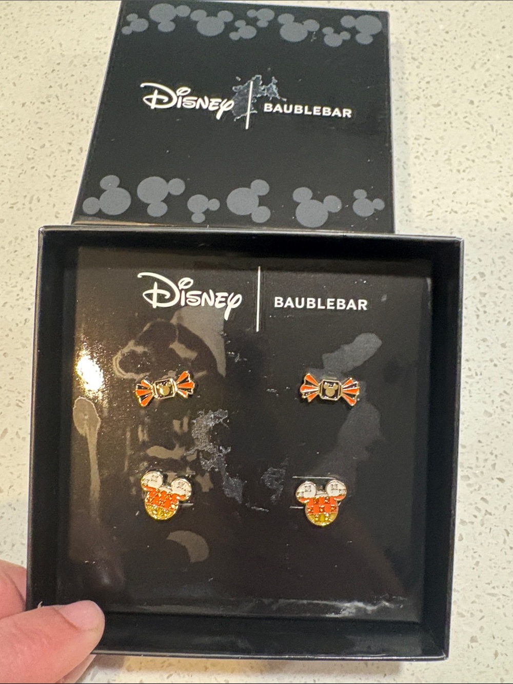 BaubleBar Kids Orange Candy & Mickey Stud Earring Set